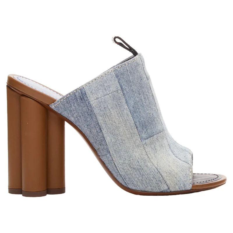 Women's cork - sole stiletto heel pumps for a natural touchLouis Vuitton LV flower heel denim patchwork mules