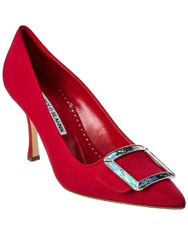 Women's ankle - strap stiletto heel pumps with a cut - out detailManolo Blahnik Maysale 90 Silk Pump