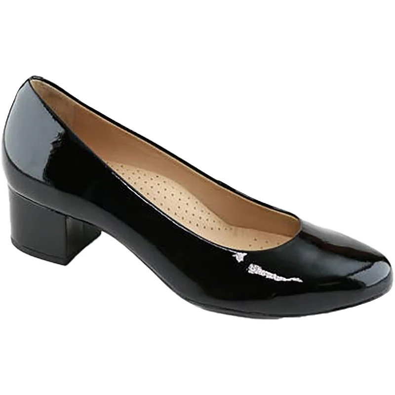 Women's cork - sole stiletto heel pumps for a natural touchBROAD STREET Womens Patent Leather Round toe Block Heels