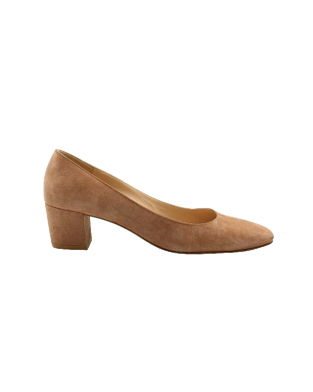 Women's cork - sole stiletto heel pumps for a natural touchGianvito Rossi Block Heel Pumps in Brown Suede