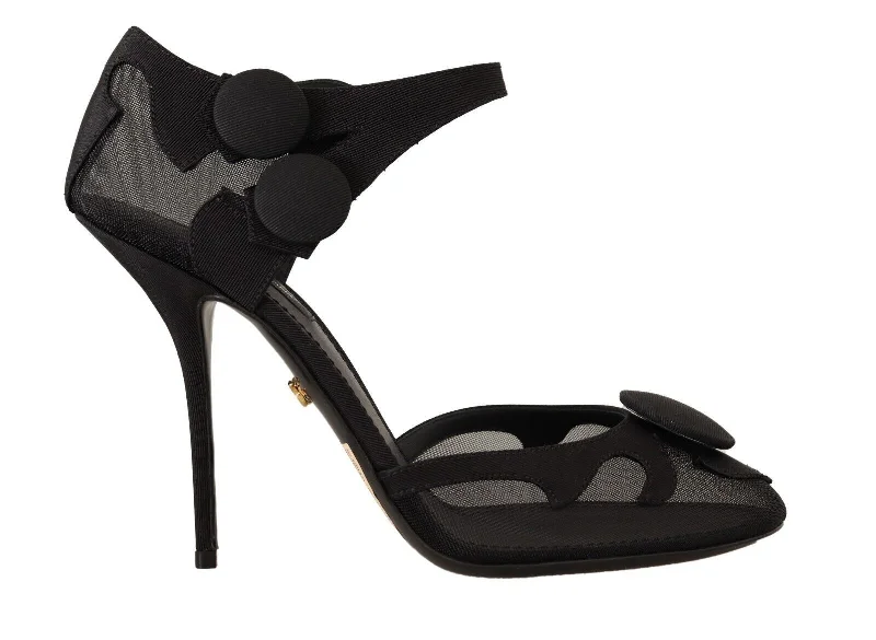Women's genuine leather stiletto heel pumps with a soft finishDolce & Gabbana Elegant Mesh Ankle Strap High Heels Women's Pumps
