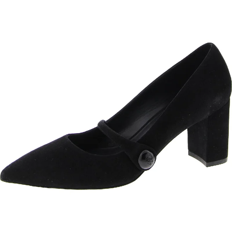 Women's genuine leather stiletto heel pumps with a soft finishWomens Faux Suede Pointed toe Block Heels