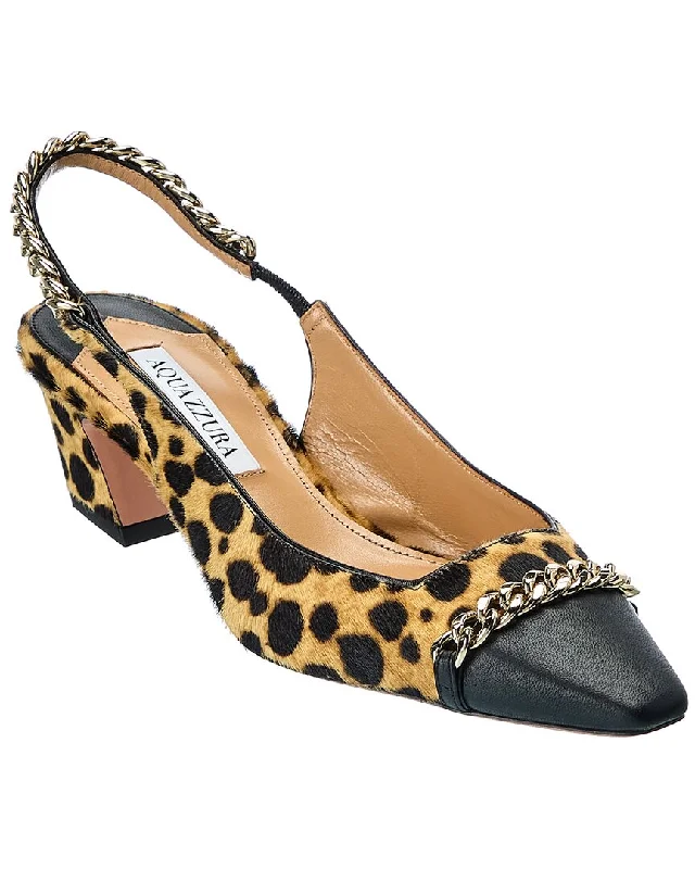 Women's royal blue stiletto heel pumps for a formal eventAquazzura Nikki Cavallino 50 Haircalf Slingback Pump