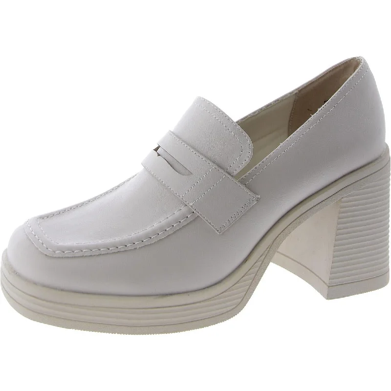 Women's water - resistant stiletto heel pumps for unexpected situationsNatalia Womens Faux Leather Square Toe Loafer Heels