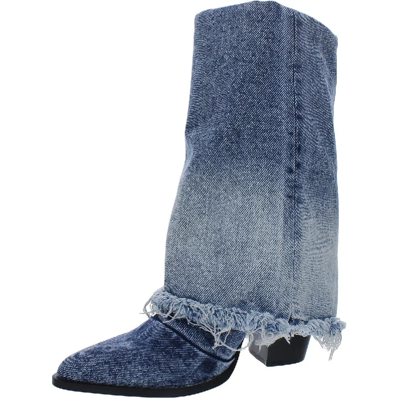 Women's prom stiletto heel pumps in a shimmery fabricLIVVY Womens Denim Pointed Toe Block Heel
