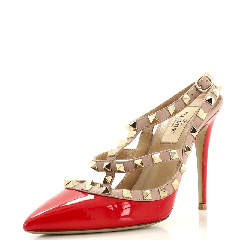 Women's mesh - paneled stiletto heel pumps for breathabilityWomen's Rockstud Ankle Strap Pumps Patent 100