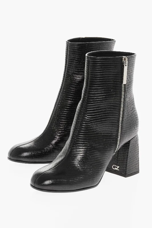 Women's ankle - strap stiletto heel pumps with a cut - out detailGiuseppe Zanotti Lizard Print Leather Booties Heel 8 Cm
