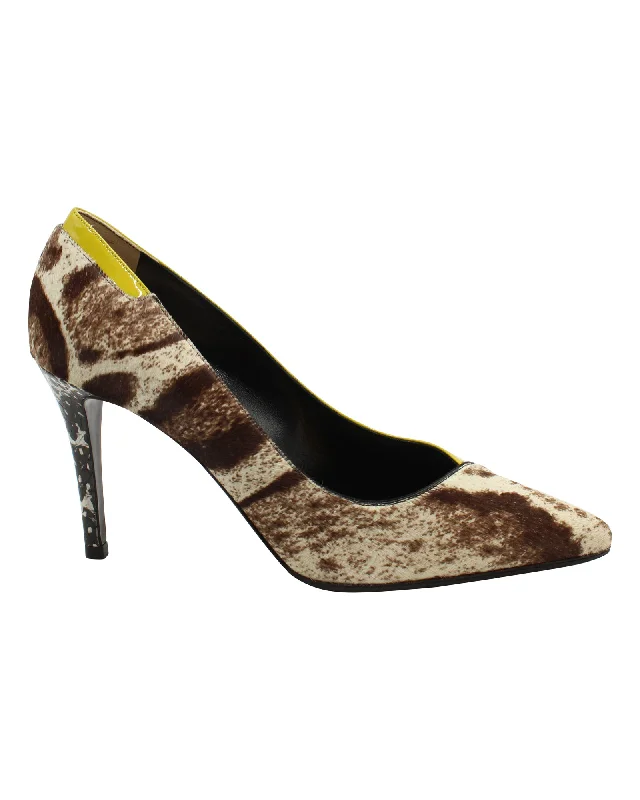 Women's mule - style stiletto heel pumps with a bow accentFendi Pointed Pump in Animal Print Calf Hair Suede