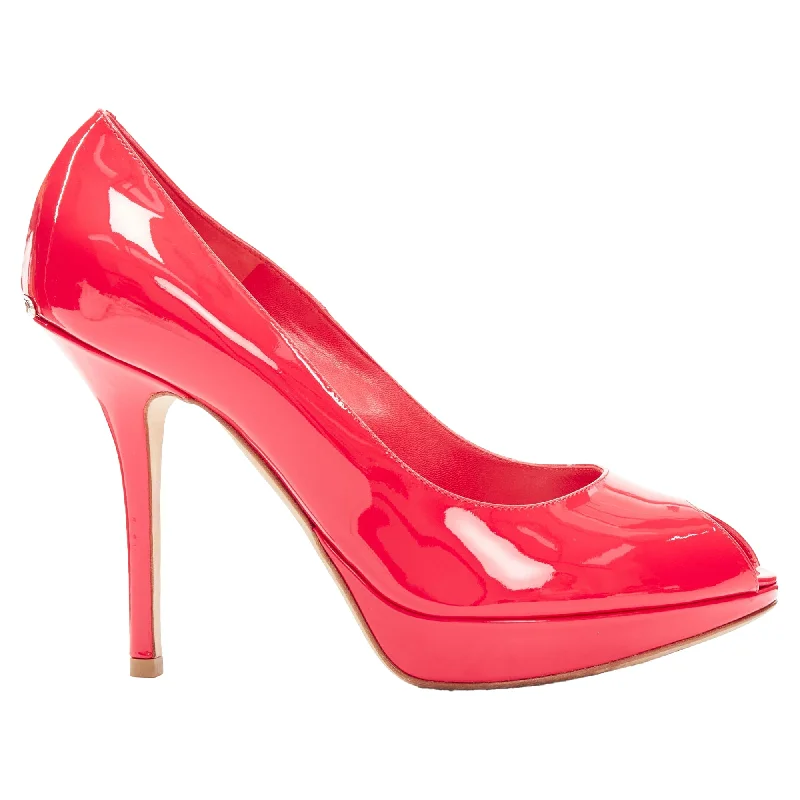 Women's genuine leather stiletto heel pumps with a soft finishChristian Dior neon patent leather peep toe platform pumps