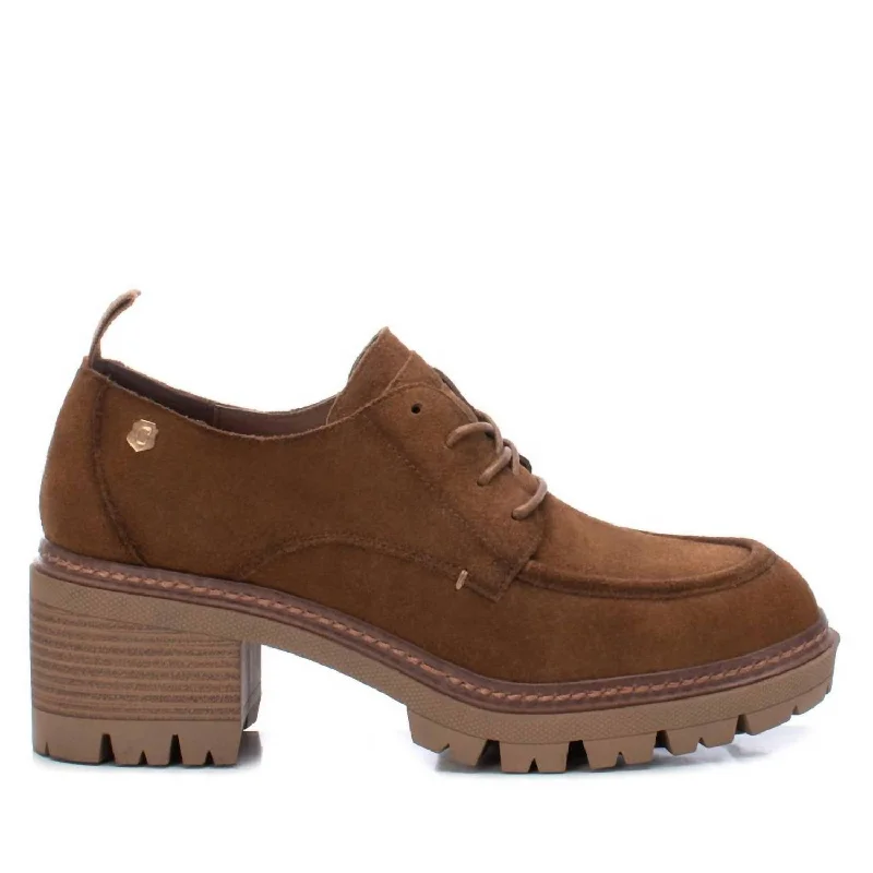 Women's snakeskin - embossed stiletto heel pumps for a bold statementWomen's Suede Heeled Oxfords In Camel
