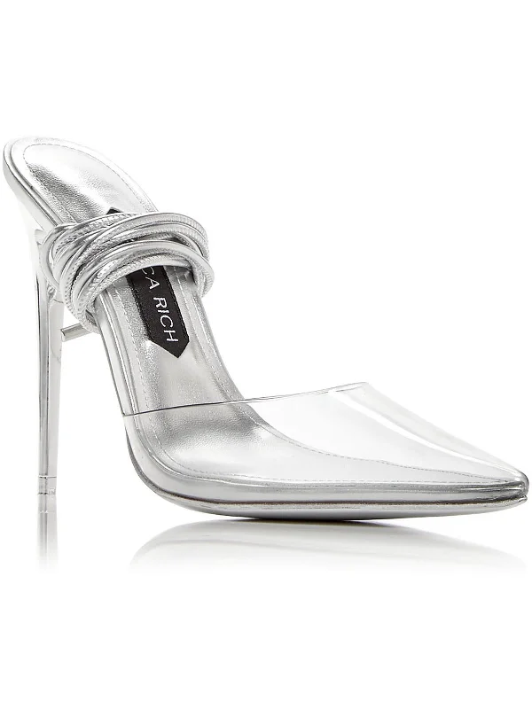 Women's metallic leather stiletto heel pumps with a reflective surfaceBella Womens Slip On Ankle Tie Pumps