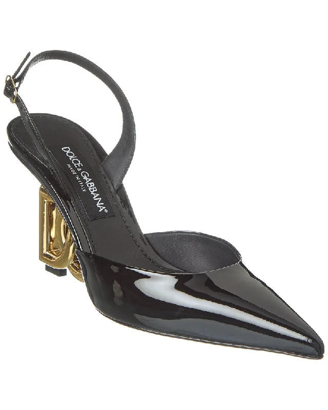 Women's mustard yellow stiletto heel pumps for a trendy pop of colorDolce & Gabbana DG Logo Patent Slingback Pump
