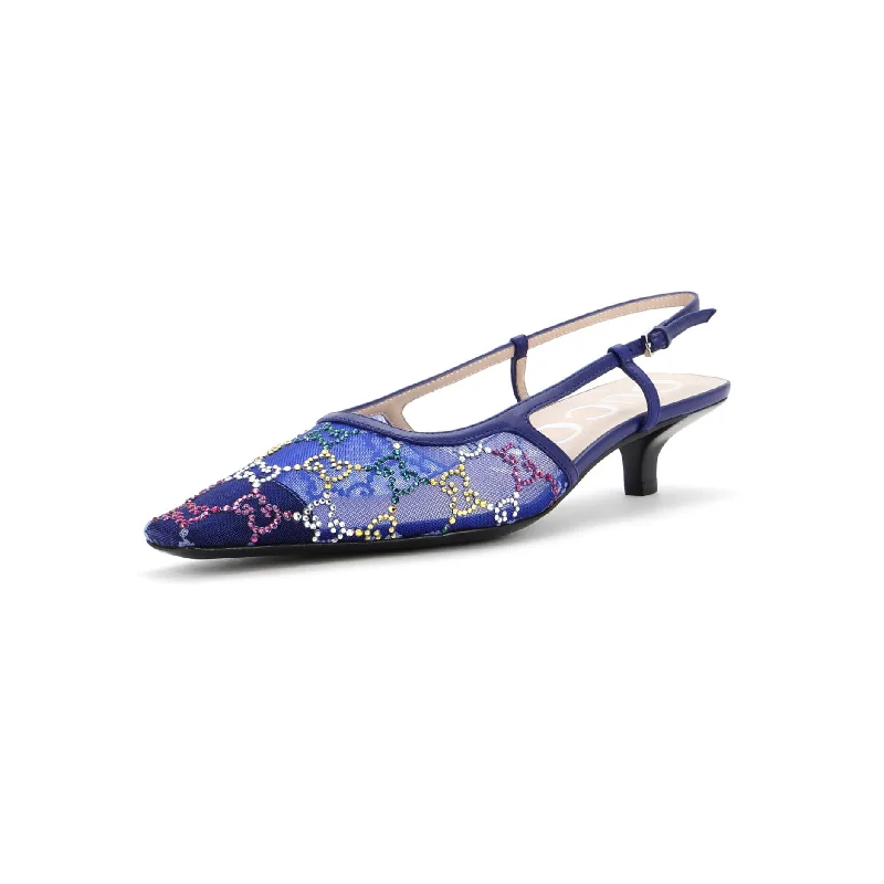 Women's brocade stiletto heel pumps with a vintage feelWomen's Slingback Pumps Crystal GG Embellished Mesh