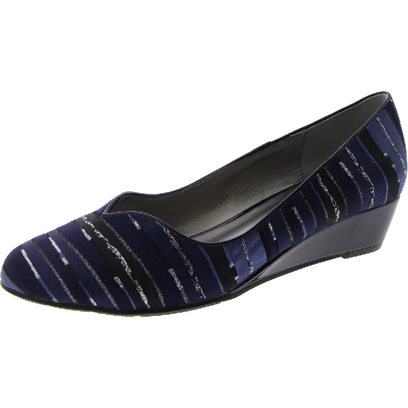 Women's lace - trimmed stiletto heel pumps with a scalloped edgeEmastine Womens Patent Slip On Wedge Heels
