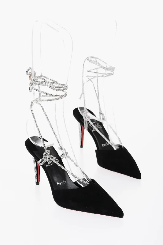 Women's studded stiletto heel pumps for an edgy lookChristian Louboutin Suede Astrid Lace Up Pumps With Rhinestone 8,5Cm