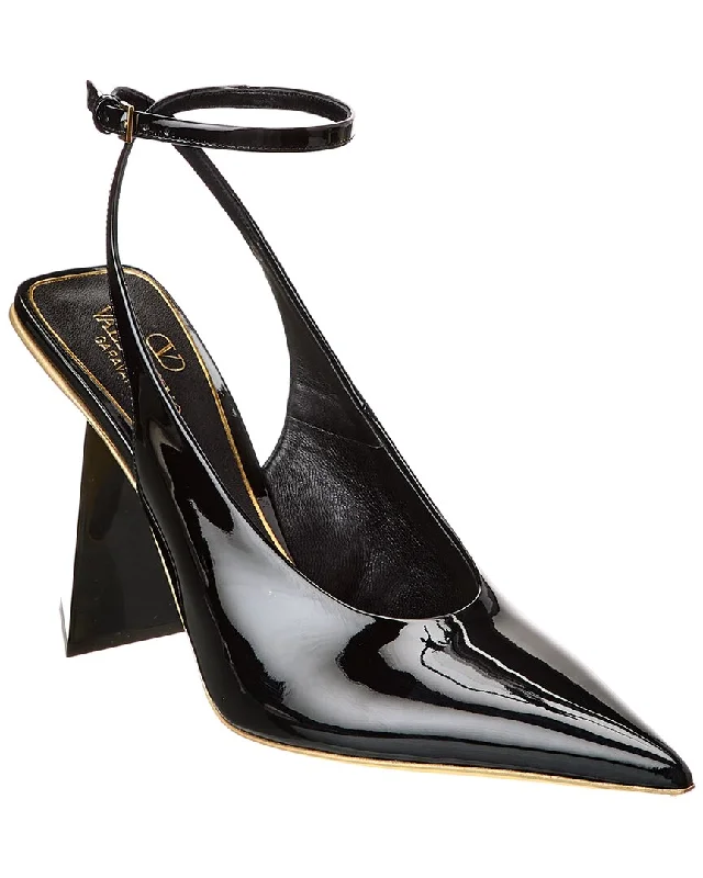 Women's cork - sole stiletto heel pumps for a natural touchValentino One Stud 100 Patent Slingback Pump