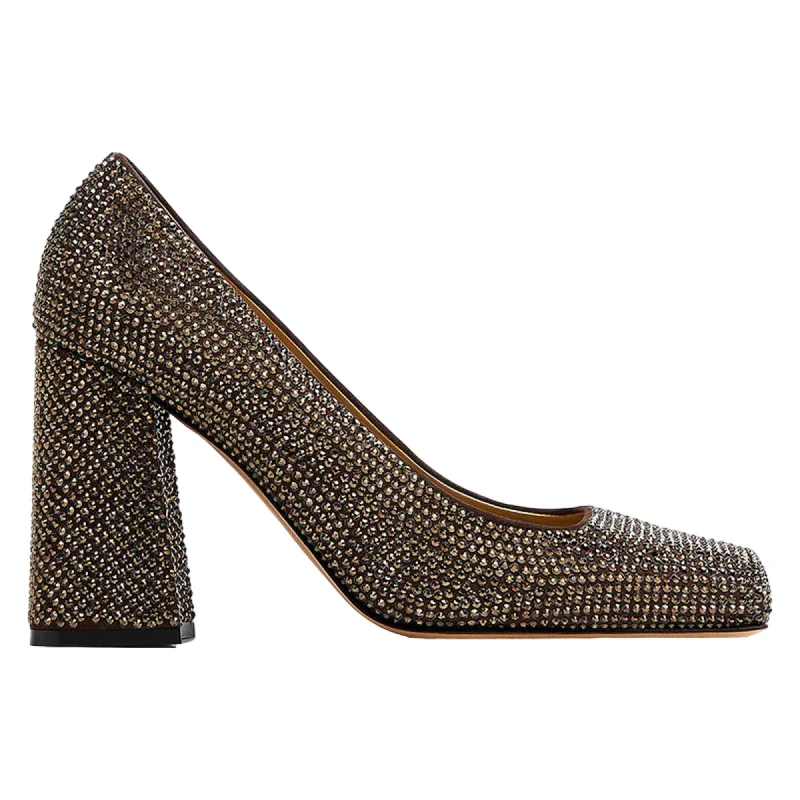 Women's platform stiletto heel pumps with a chunky soleBottega Veneta Crystal Embellished Tower Pumps