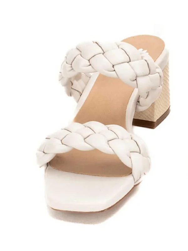 Women's metallic leather stiletto heel pumps with a reflective surfaceCeana Braided Strap Heel In Ivory