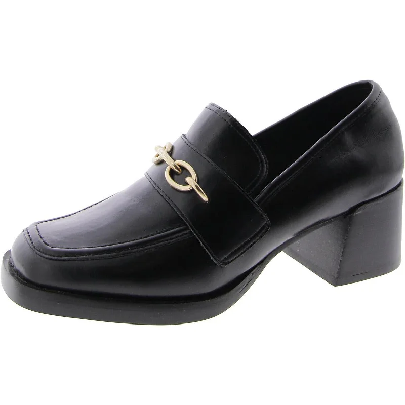 Women's peach stiletto heel pumps for a soft and feminine appealClarkson Womens Faux Leather Block Heel Loafer Heels