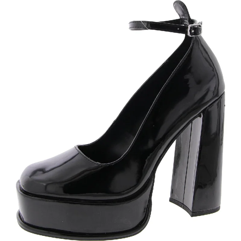 Women's burgundy stiletto heel pumps for a sophisticated appearanceKendra Womens Patent Ankle Strap Platform Heels