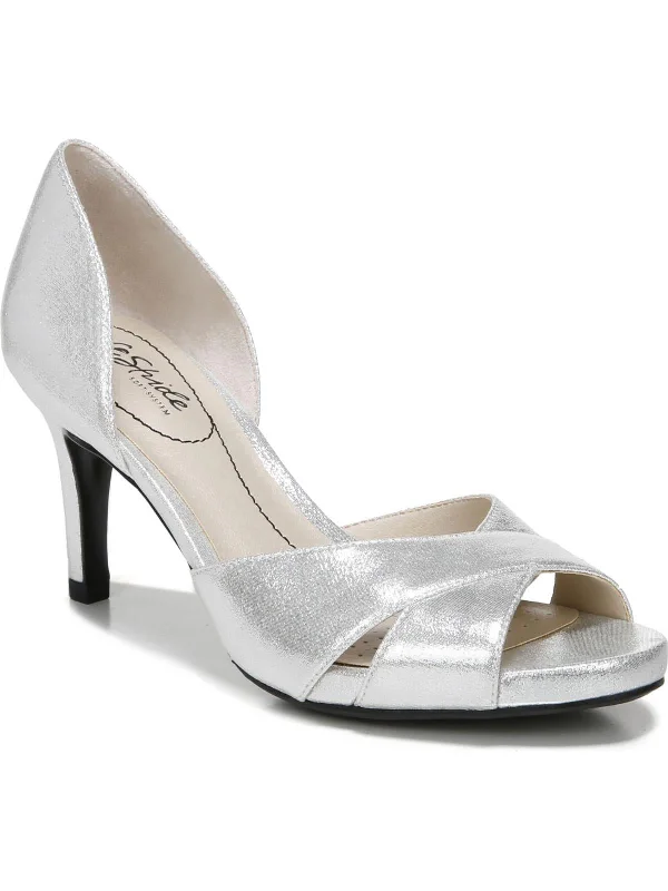 Women's water - resistant stiletto heel pumps for unexpected situationsmykonos Womens Metallic Open Toe D'Orsay Heels