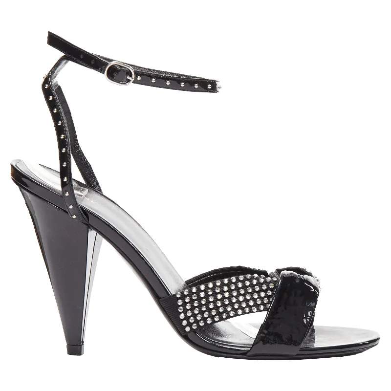Women's padded - insole stiletto heel pumps for added comfortCeline Hedi Slimane patent leather silver crystals sandal heels