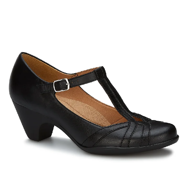 Women's stretchy stiletto heel pumps for easy on and offAndrea Leather Pumps Buckle Closure