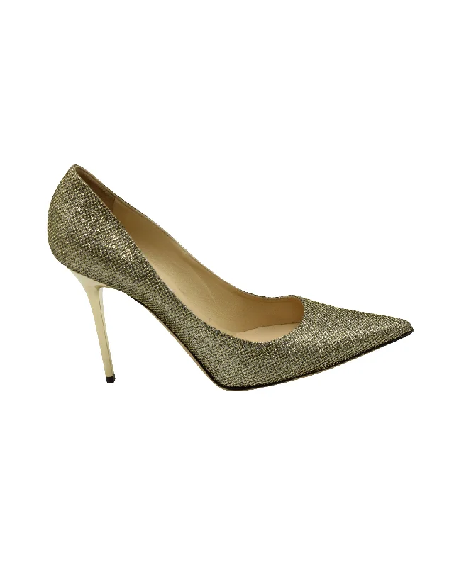 Women's arch - support stiletto heel pumps for better comfortJimmy Choo Glitter Abel Pointed Toe Pumps in Metallic Gold Lamè