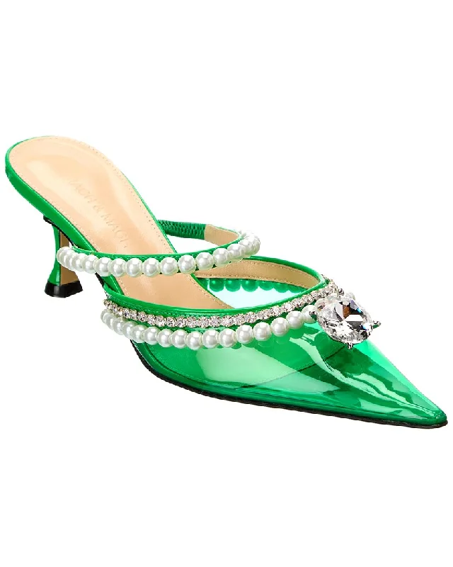 Women's pointed - toe slingback stiletto heel pumps in a peep - toe designMach & Mach Diamond & Pearls Vinyl & Leather Pump