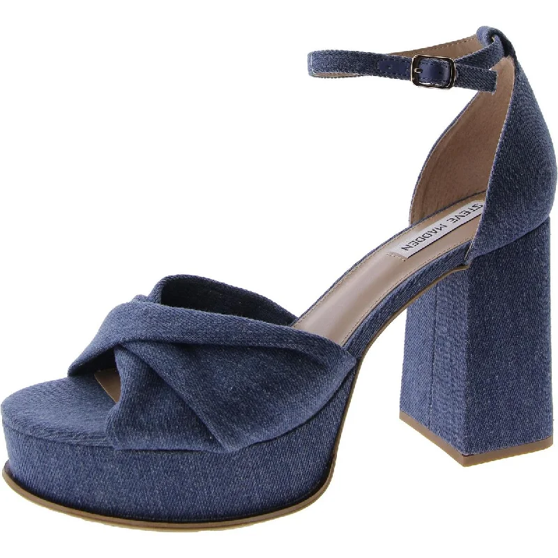 Women's ankle - strap stiletto heel pumps with a cut - out detailSolve Womens Denim Ankle Strap Platform Heels