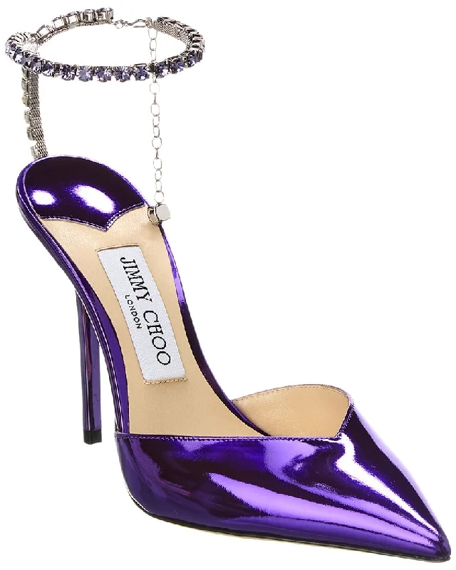 Women's strappy open - toe stiletto heel pumps with rhinestonesJimmy Choo Saeda 100 Leather Pump