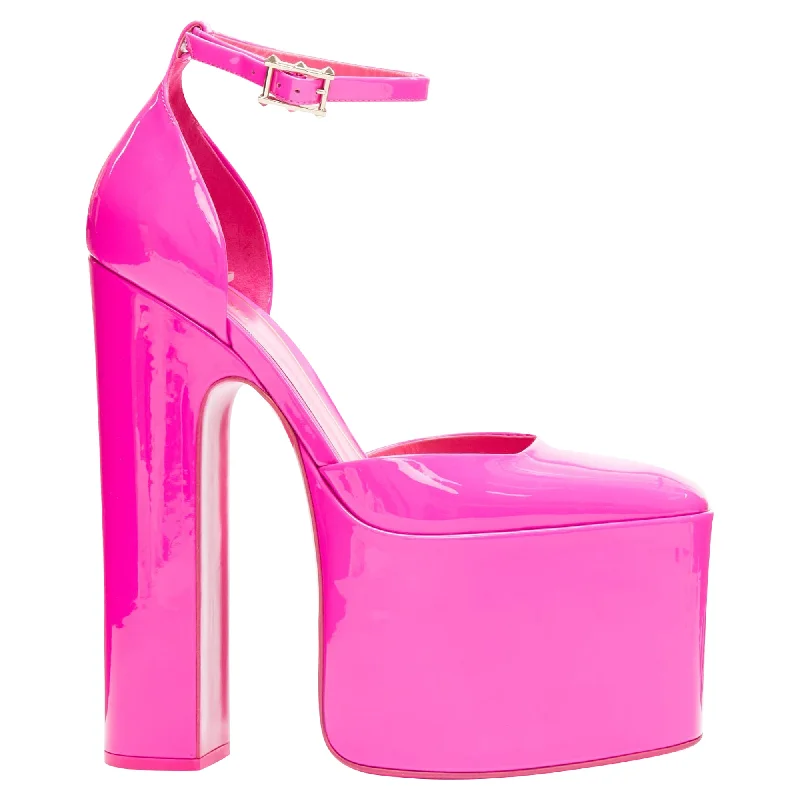 Women's non - slip stiletto heel pumps for safety on slippery floorsValentino Garavani discobox patent platform ankle strap heels