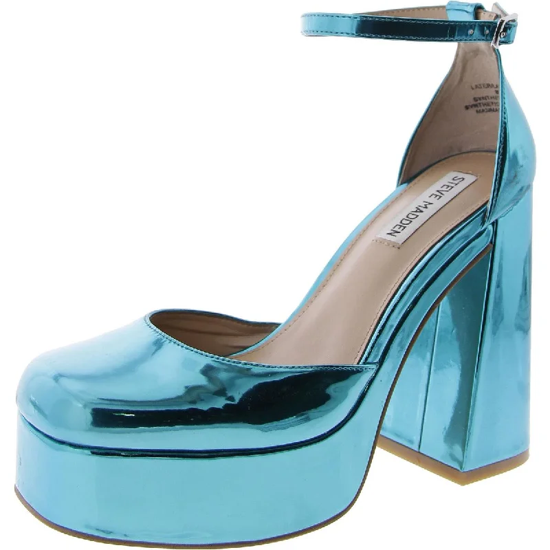 Women's bronze stiletto heel pumps for a warm and metallic lookLater Womens Faux Leather Ankle Strap Platform Heels