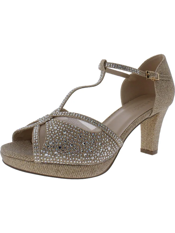 Women's party stiletto heel pumps with a glittery finishLondon Nora Womens T-Strap Pumps Mary Jane Heels