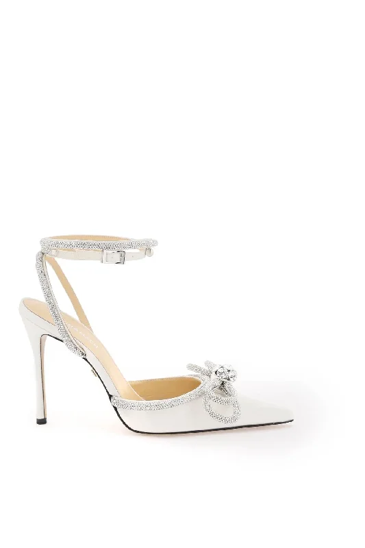 Women's ankle - strap stiletto heel pumps with a cut - out detailMach E Mach Satin Pumps With Crystals