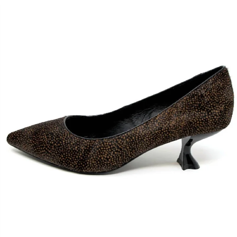 Women's patent leather stiletto heel pumps with a high - shine finishTotem Heel In Brown Tan
