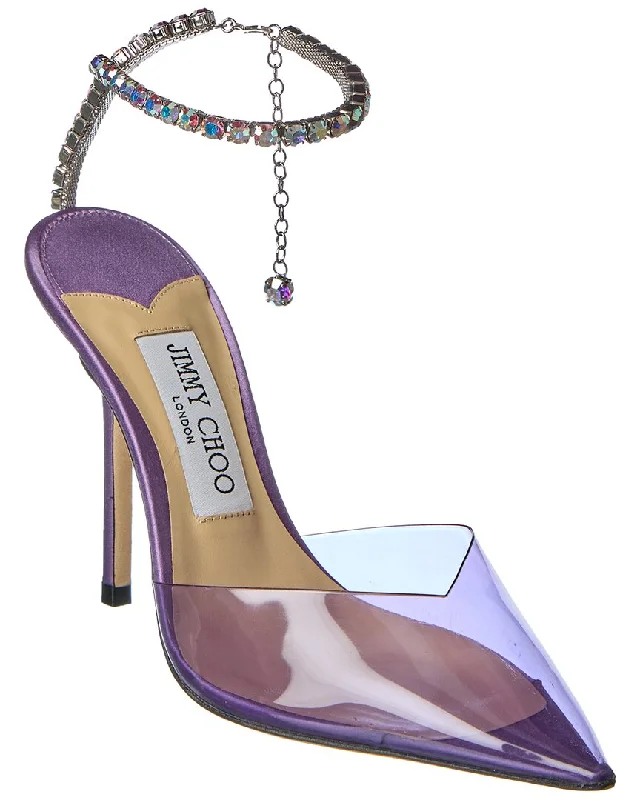 Women's stretchy stiletto heel pumps for easy on and offJimmy Choo Saeda 100 Plexi & Leather Pump