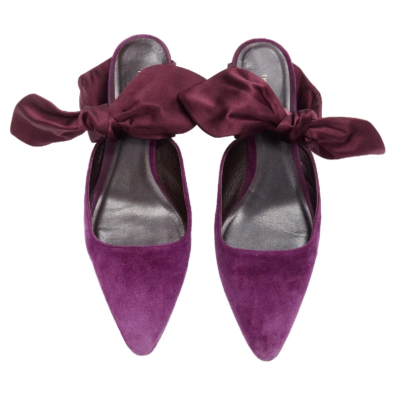 Women's hot pink stiletto heel pumps for a fun night outThe Row Bow velvet silk tie kitten mule heels