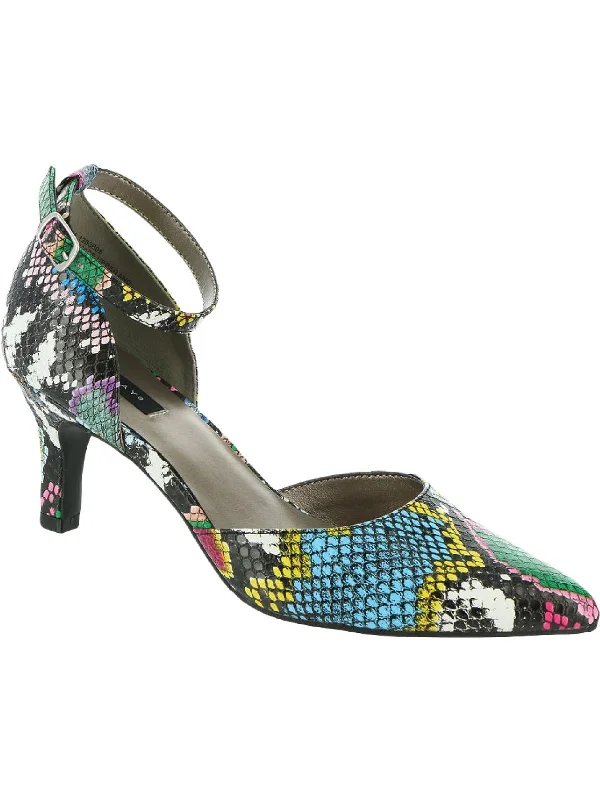 Women's ankle - strap stiletto heel pumps with a cut - out detailLynley Womens Faux Leather Ankle Strap Dress Heels