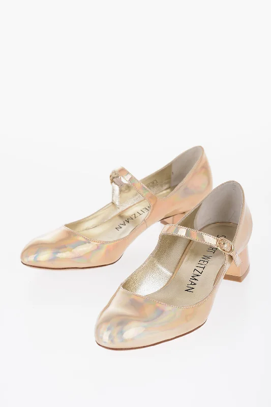 Women's tassel - adorned stiletto heel pumps for a bohemian touchStuart Weitzman Iridescent Effcet Leather Vivienne Mary Jane Pumps With Heel