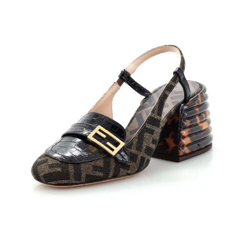 Women's evening gala stiletto heel pumps in a long - lasting colorWomen's Promenade Slingback Pumps Zucca Canvas with Embossed Leather