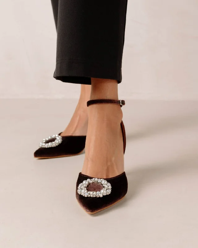 Women's teal stiletto heel pumps for a unique and modern lookCinderella Crystal Embellished High-Heel Pumps In Velvet Coffee Brown