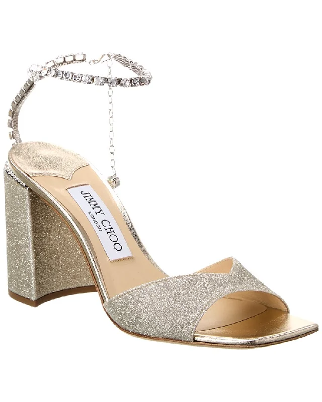 Women's cork - sole stiletto heel pumps for a natural touchJimmy Choo Saeda Block Heel 85 Glitter Sandal