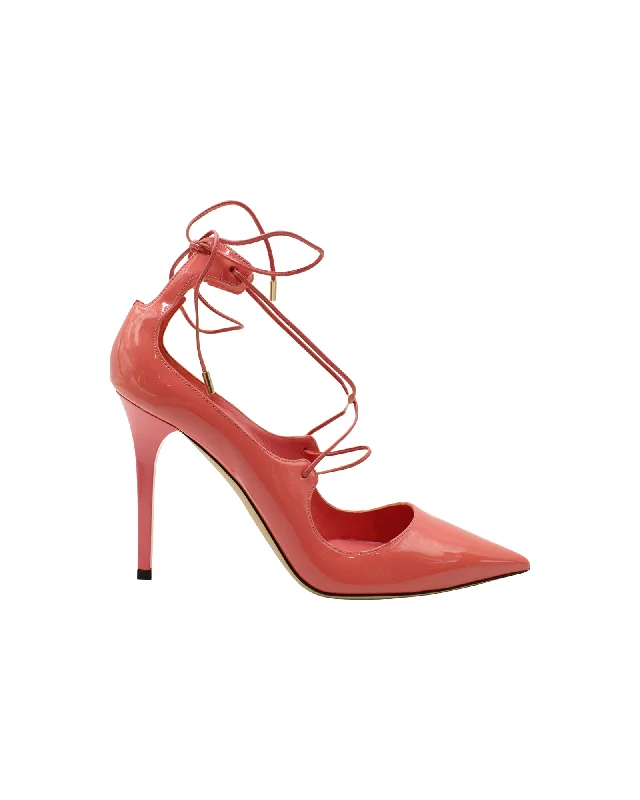 Women's royal blue stiletto heel pumps for a formal eventJimmy Choo Vita 100 Lace Up Pumps in Patent Leather Coral Pink