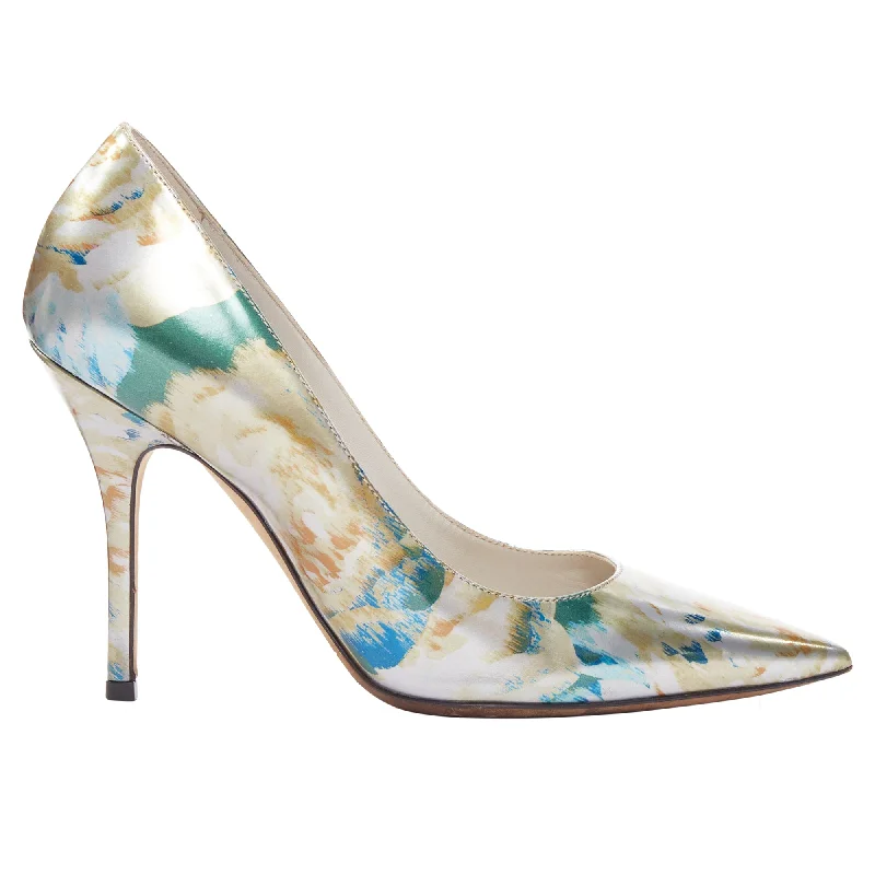 Women's forest green stiletto heel pumps for a nature - inspired lookDior Raf Simons Metallic Abstract Print Pointy Pumps