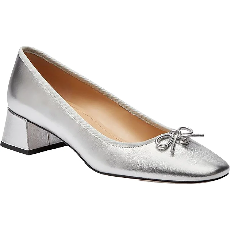 Women's metallic leather stiletto heel pumps with a reflective surfaceAVA Womens Metallic Leather Pumps