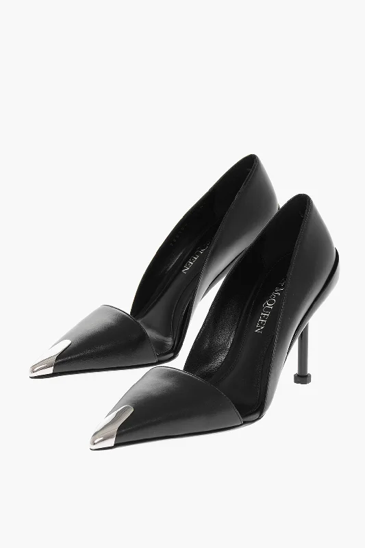 Women's mesh - paneled stiletto heel pumps for breathabilityAlexander Mcqueen Pointed Leather Pumps With Metallic Detail Heel 9 Cm