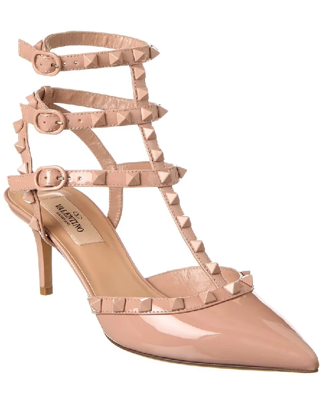 Women's holiday party stiletto heel pumps with a festive touchValentino Rockstud Caged 65 Patent Ankle Strap Pump