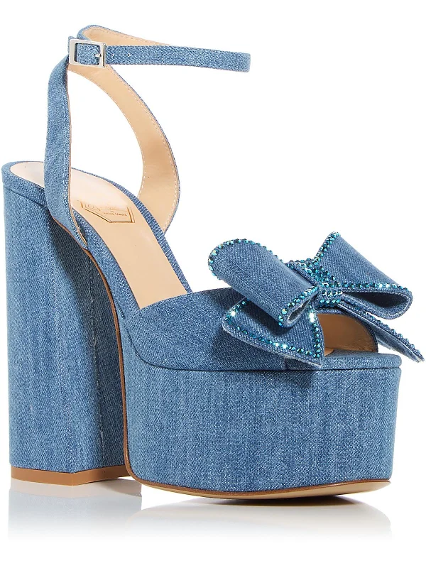 Women's pointed - toe slingback stiletto heel pumps in a peep - toe designUpendi Womens Bow Denim Pumps