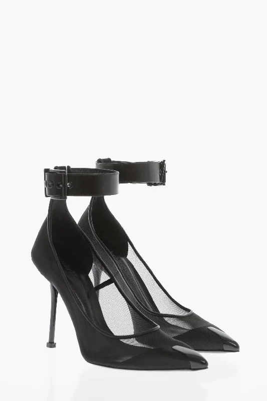Women's cork - sole stiletto heel pumps for a natural touchAlexander Mcqueen Mesh Pumps With Ankle Strap 10Cm